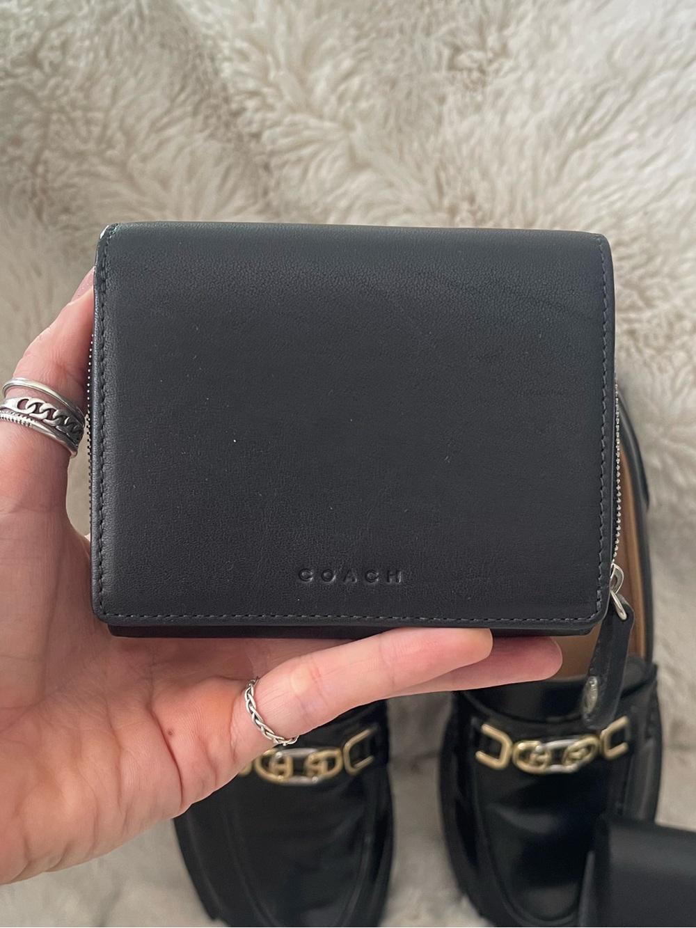 COACH Black Leather Compact Card Holder